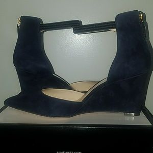 Nine West Kiersten Ankle Strap Wedges - Navy
